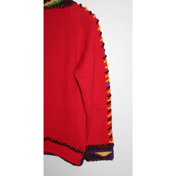 Vintage 90's Michael Simon Beaded Cardigan Thick Knit Sweater Red Size 1 H14823 - Picture 10 of 12